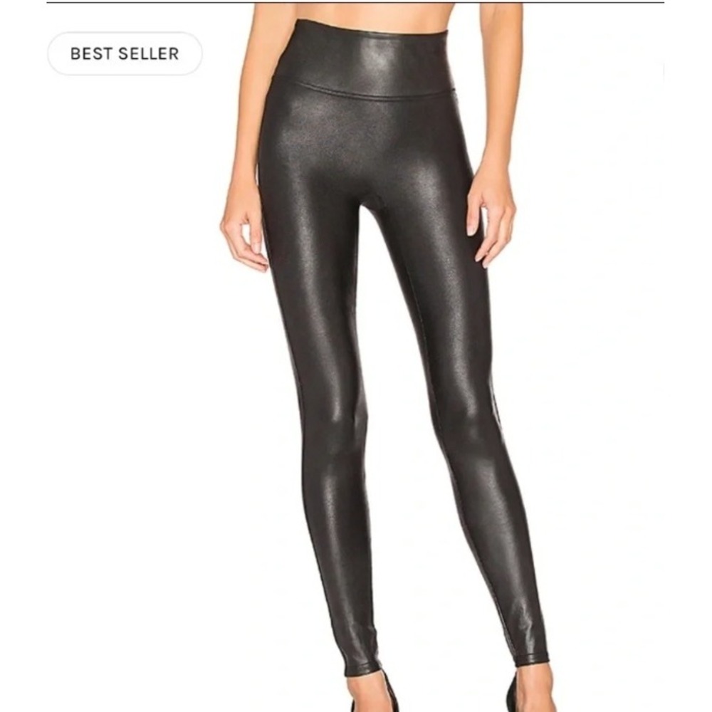 Spanx Faux Leather Leggings Women Medium Black High Rise Contoured Shaping Pants